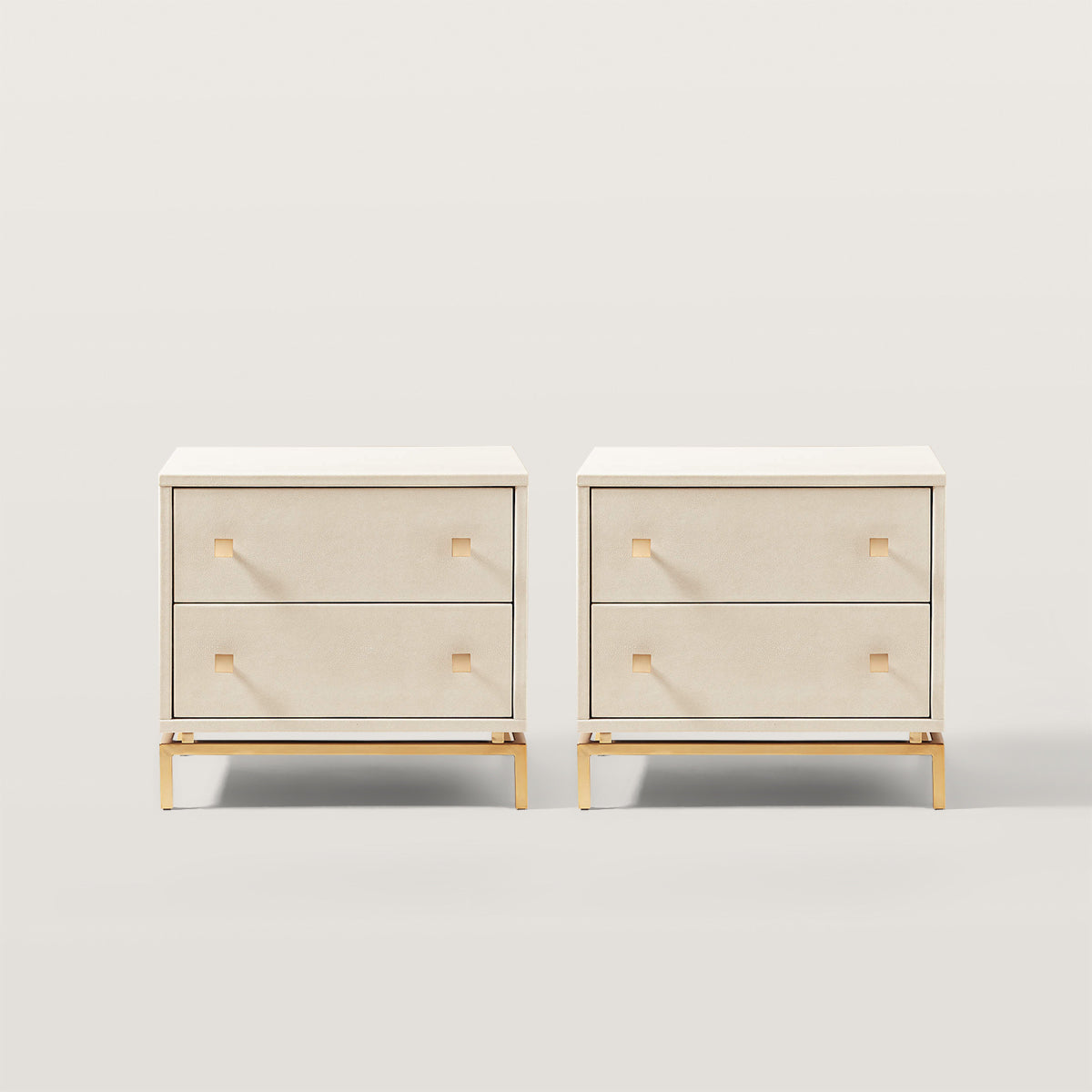 Ivory White Bedside Table with Square Metal Handle
