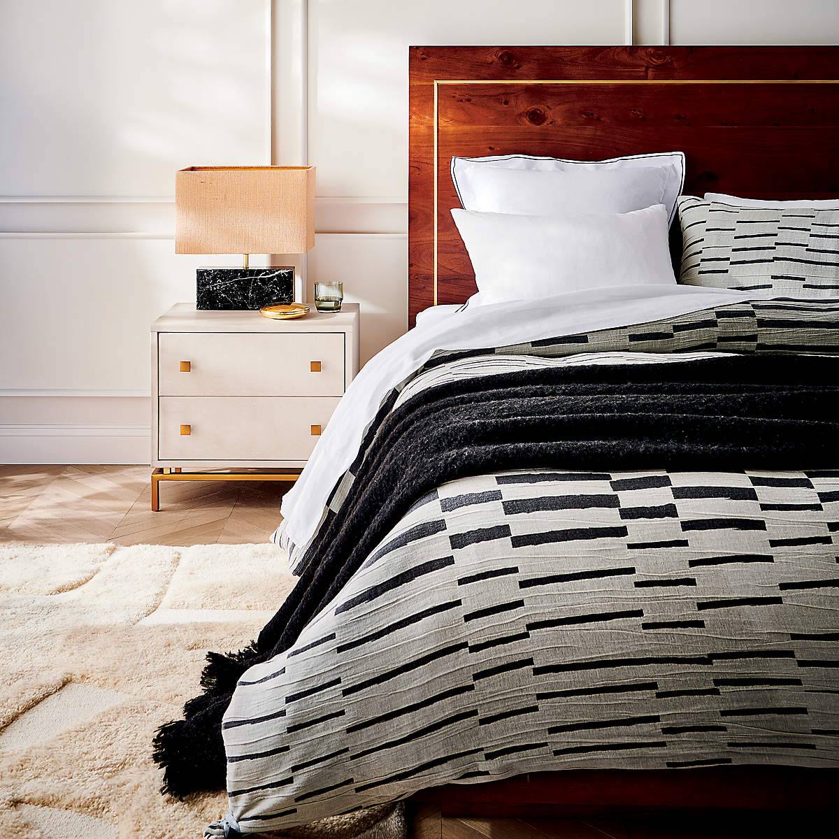 Ivory White Bedside Table with Square Metal Handle