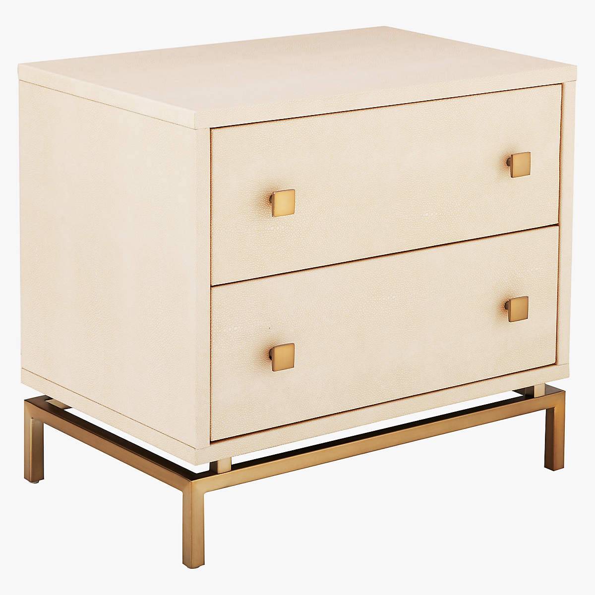 Ivory White Bedside Table with Square Metal Handle