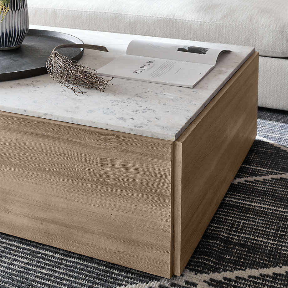 Living Room Square Coffee Table with White Marble Panel