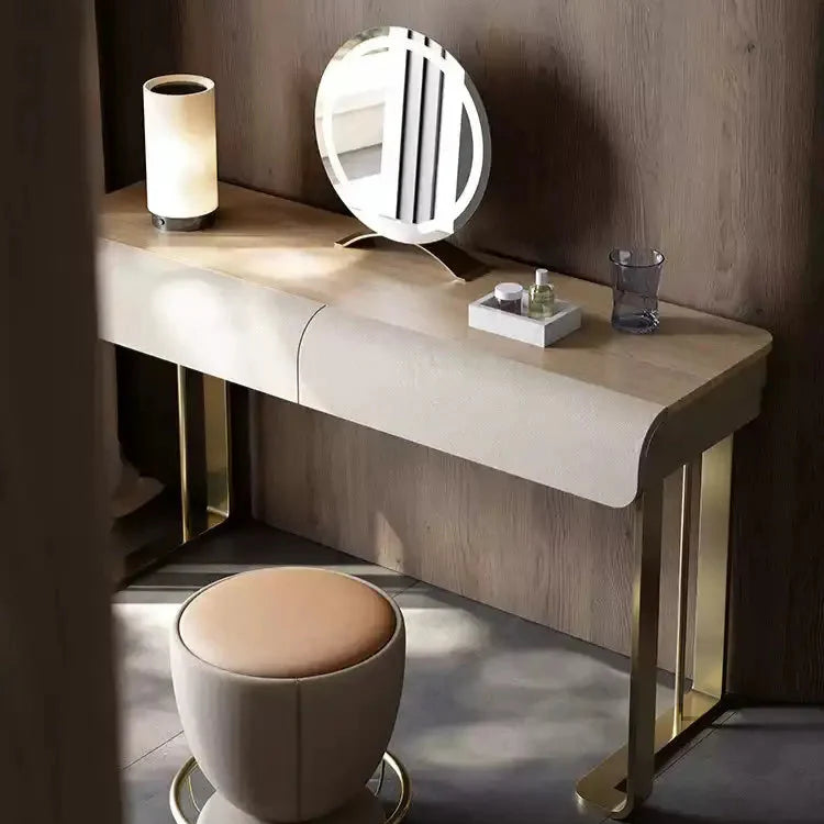 Metal Leg Makeup Vanity with Mirror and 2 Drawers