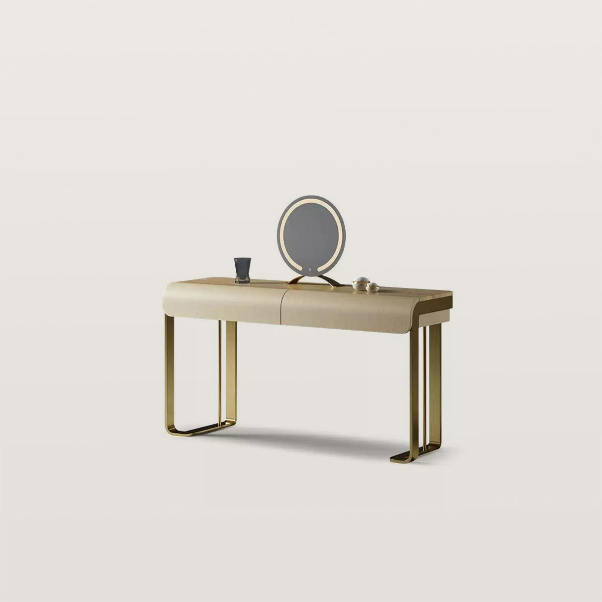 Metal Leg Makeup Vanity with Mirror and 2 Drawers