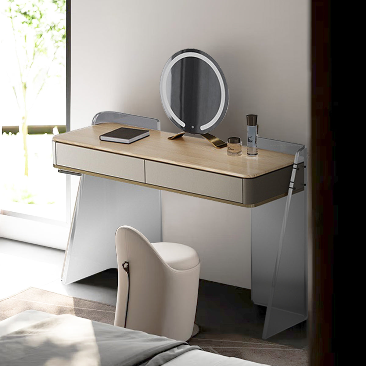 Acrylic Element Makeup Vanity with 2 Drawers