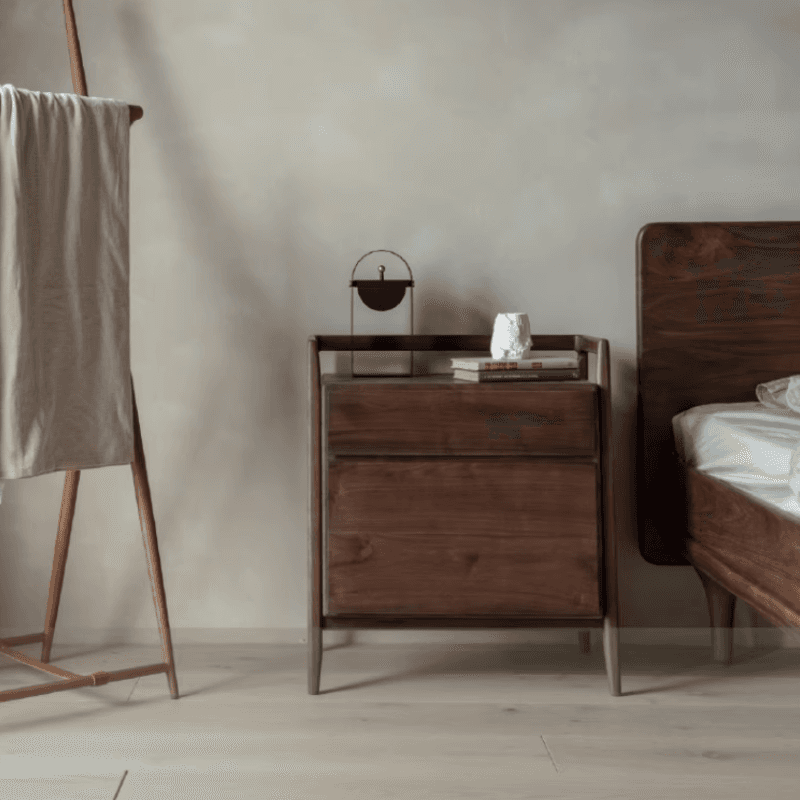 Bedroom Wooden Nightstands with Trapezoidal Structure