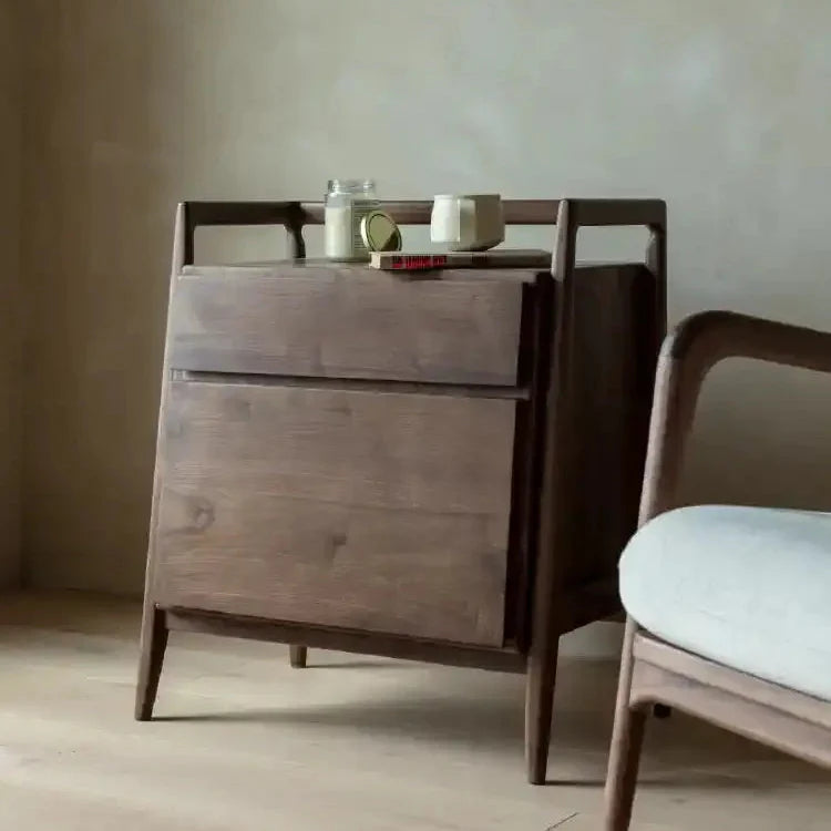 Bedroom Wooden Nightstands with Trapezoidal Structure