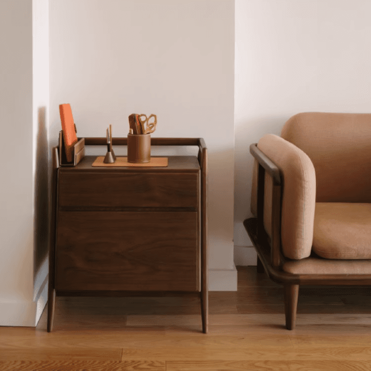 Bedroom Wooden Nightstands with Trapezoidal Structure