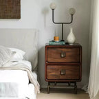 Mid Ancient Style Nightstand 2 Drawer Bedside Table