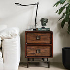 Mid Ancient Style Nightstand 2 Drawer Bedside Table
