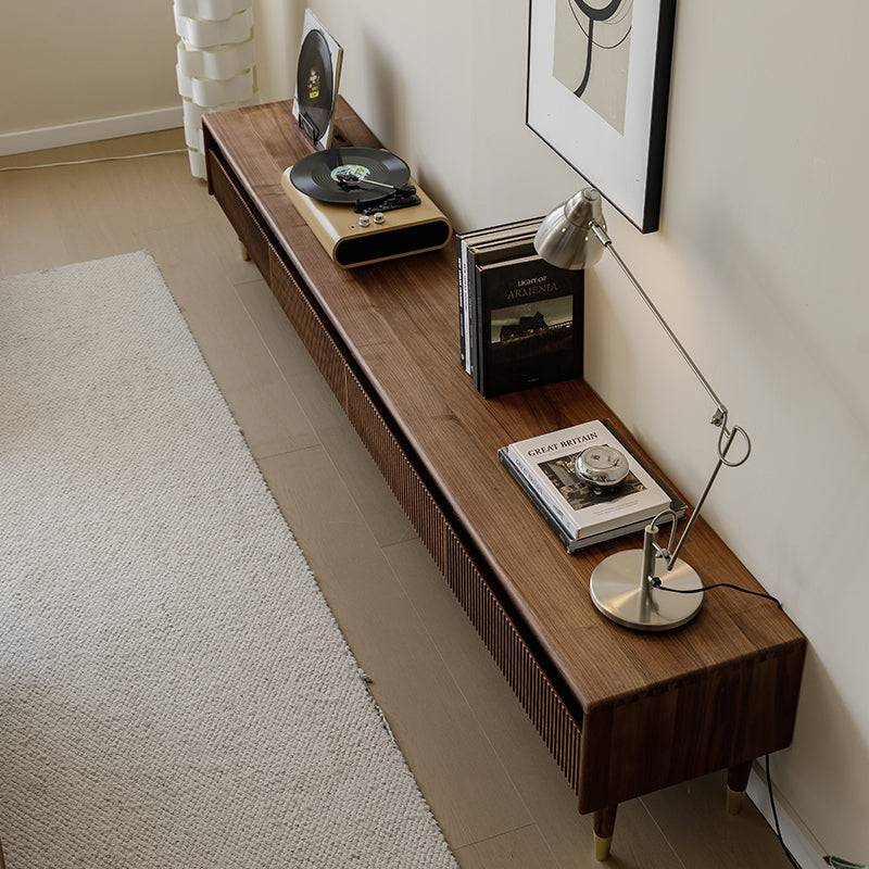 Minimalist Style High Foot Walnut TV Cabinet with Storage
