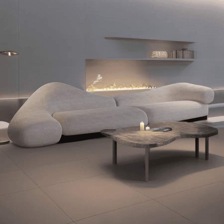 Living Room Lamb Wool Shaped Curved Sofa Bed