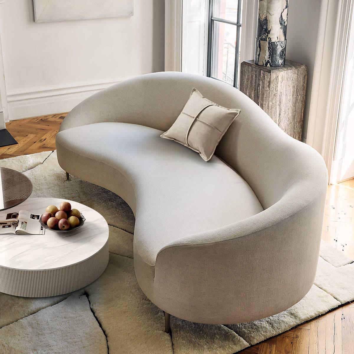 Curvilinear Fabric Apartment Sofa with Stainless Steel Legs