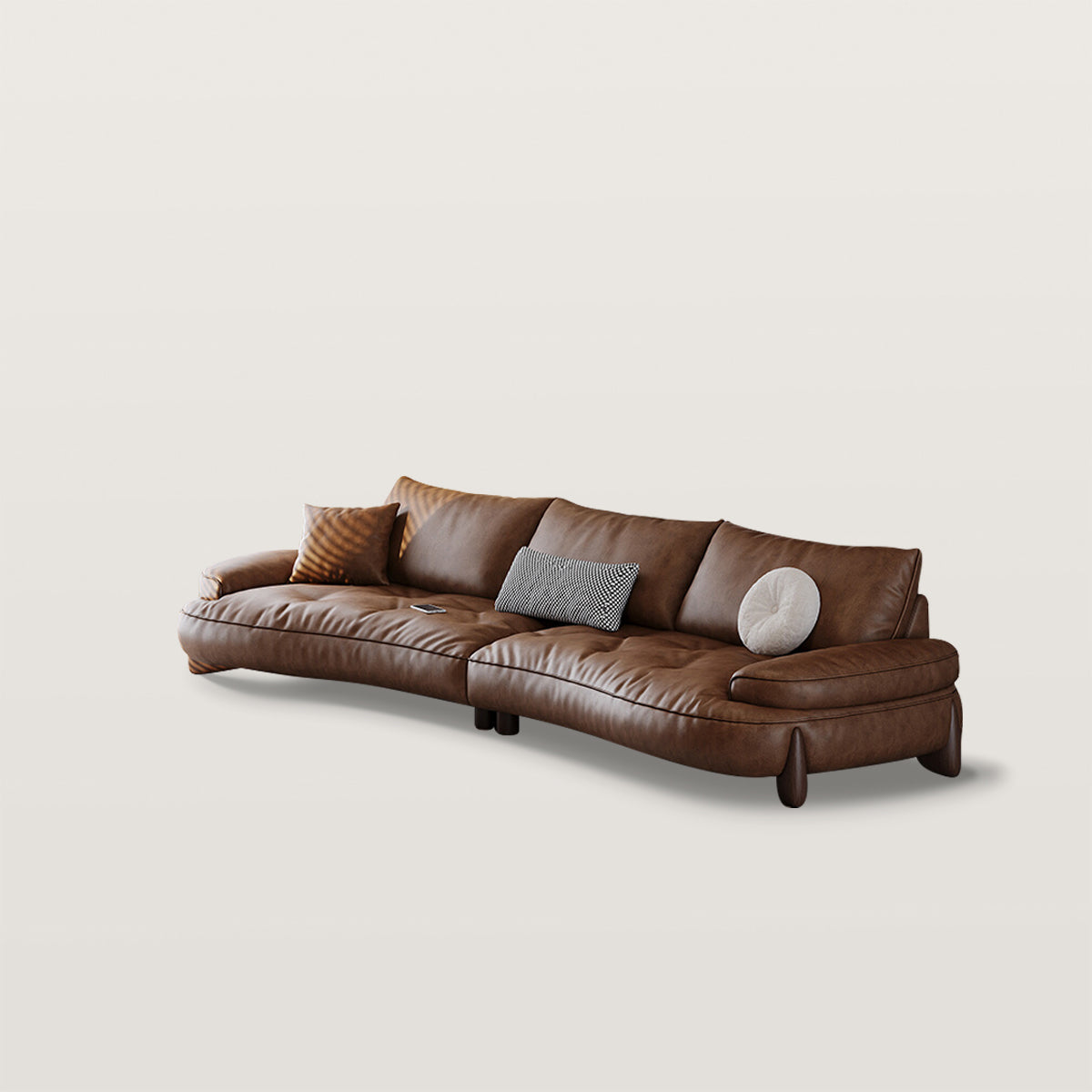 Living Room Curved Leather Sofa with Soft Armrests