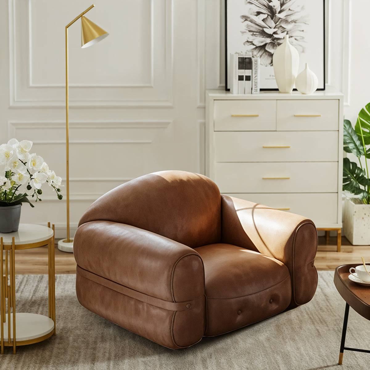 Middle Ancient Style Oil Wax Leather Single Sofa