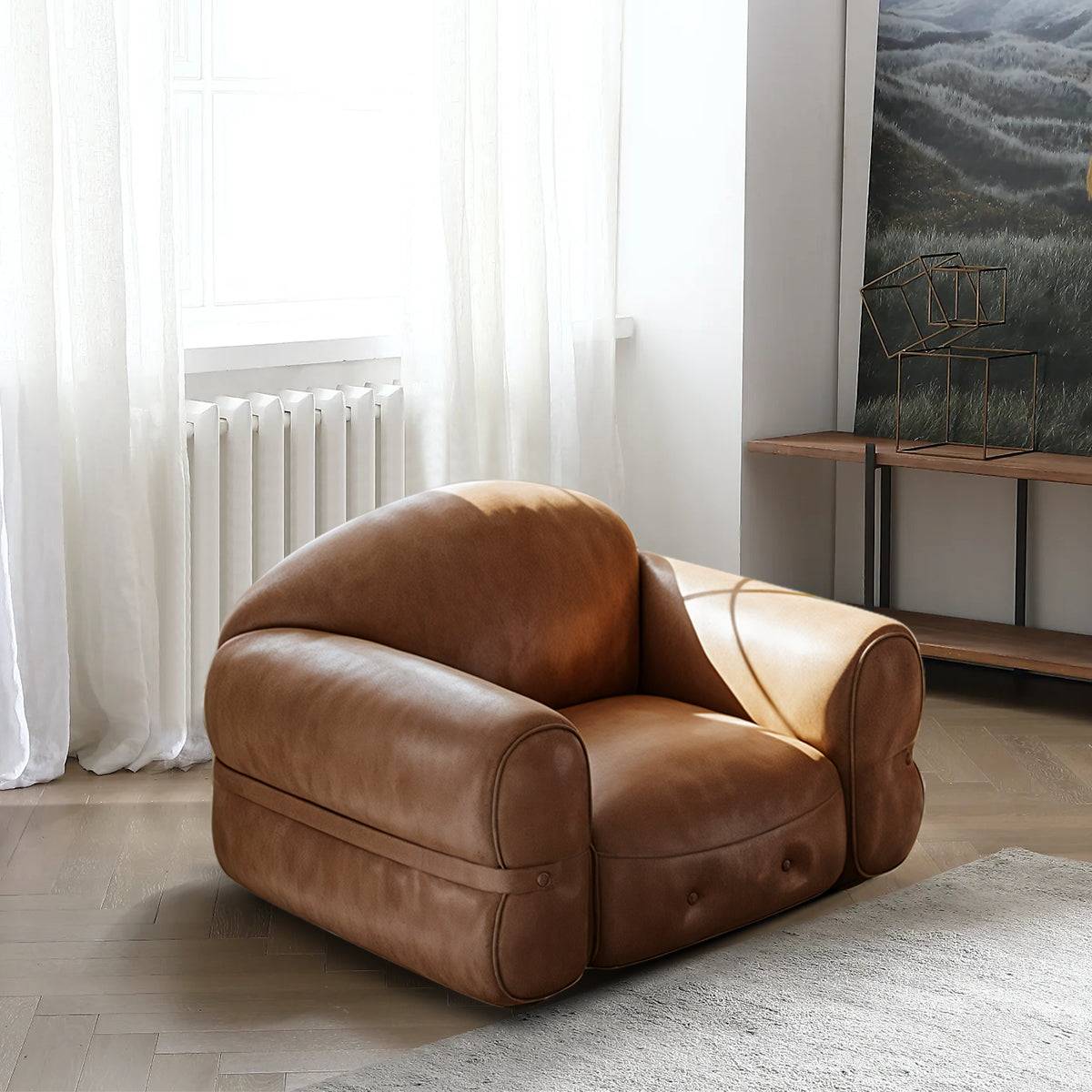 Middle Ancient Style Oil Wax Leather Single Sofa