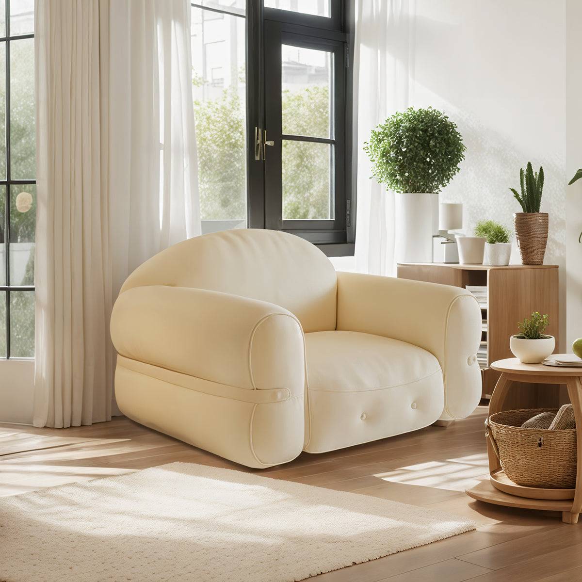 Middle Ancient Style Oil Wax Leather Single Sofa