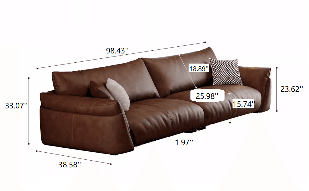Cowhide Straight Row Sofa with Goose Down and Sponge
