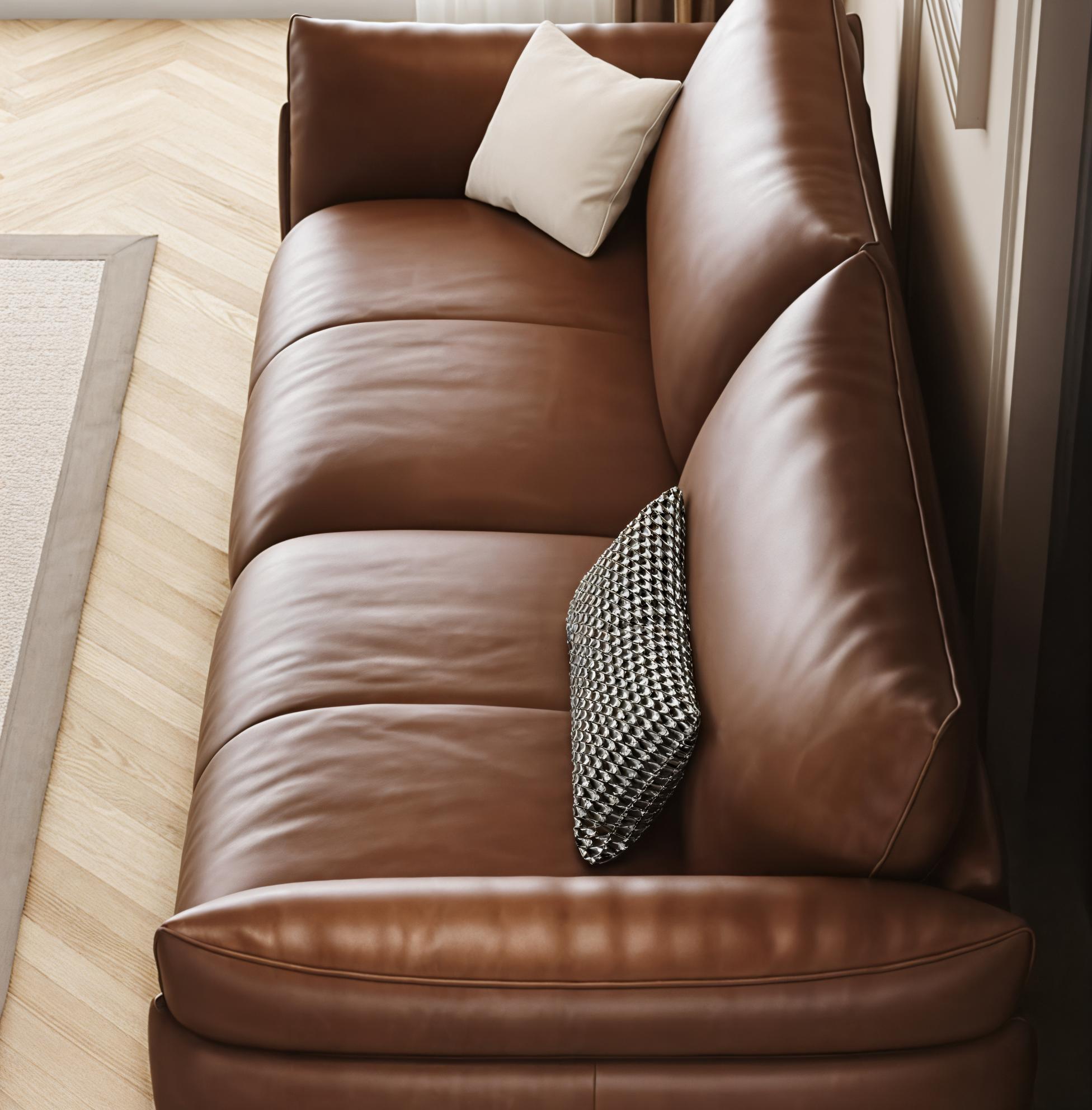 Cowhide Straight Row Sofa with Goose Down and Sponge