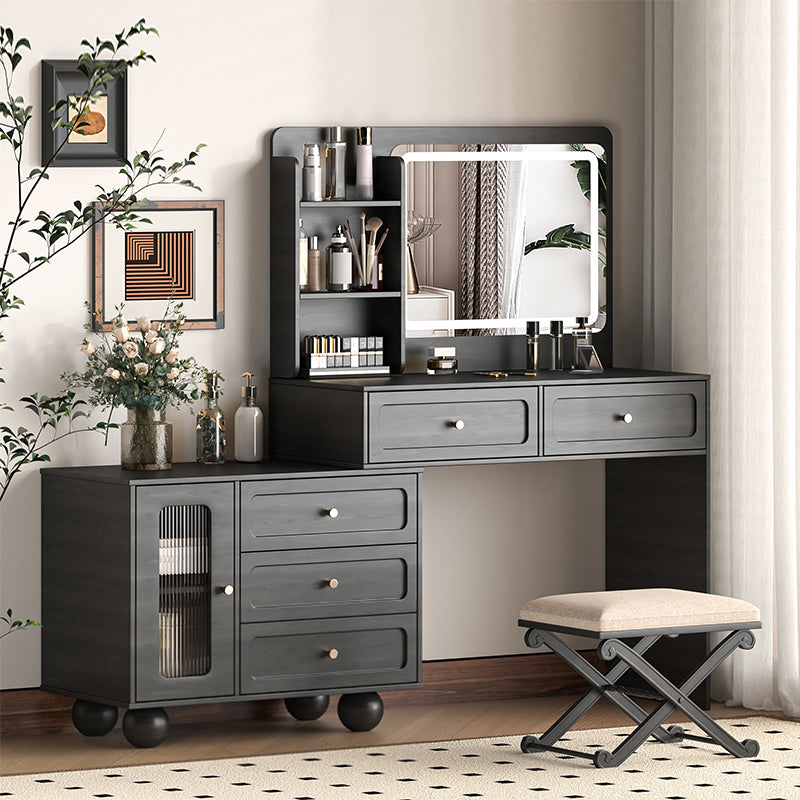 62in Makeup Vanity Set with Storage Shelves & LED Lights