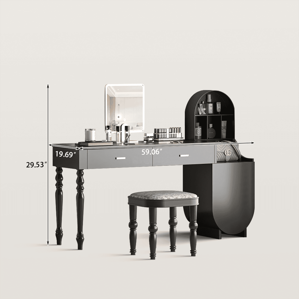 Mid-Century Makeup Vanity with Arched Chest of Drawers