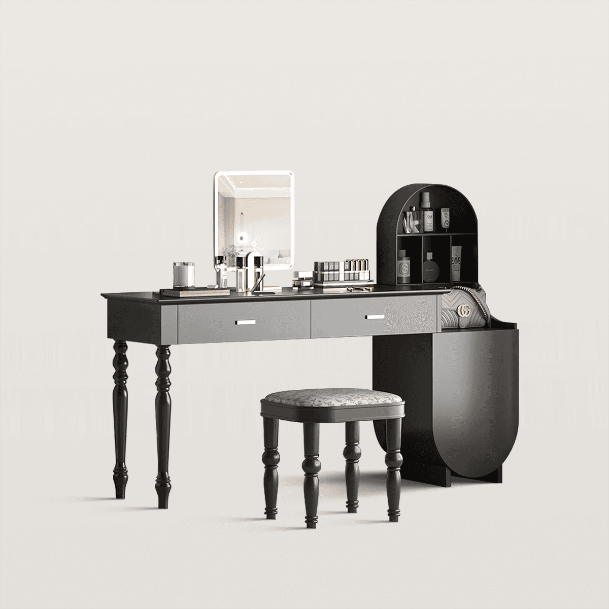 Mid-Century Makeup Vanity with Arched Chest of Drawers