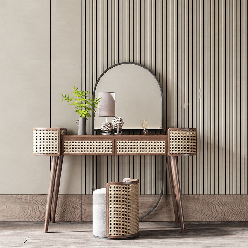 Mid-Century Modern Rattan Makeup Vanity Desk