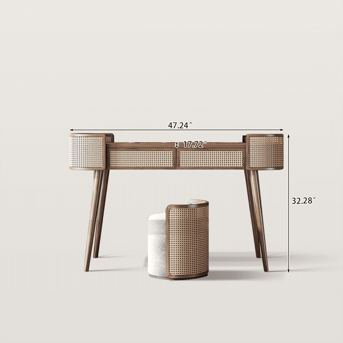 Mid-Century Modern Rattan Makeup Vanity Desk