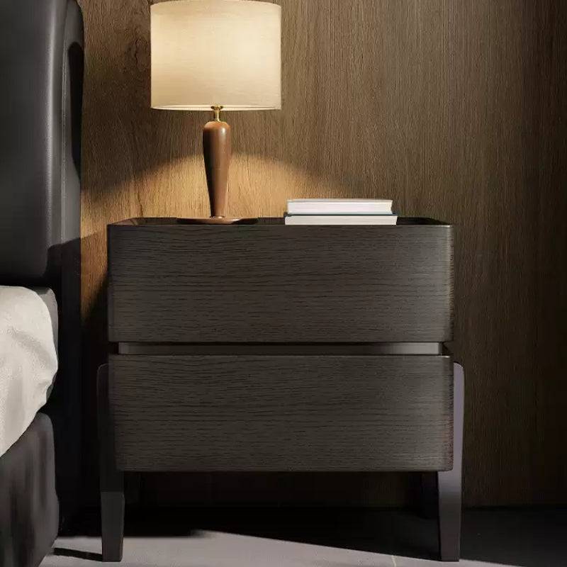Black Modern Nightstand 2 Drawer Bedside Table