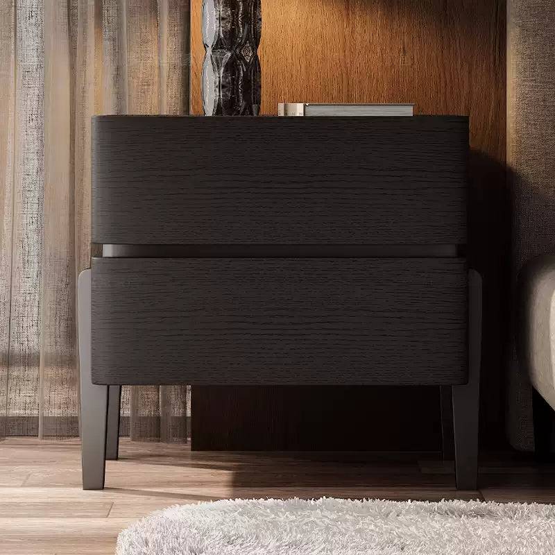 Black Modern Nightstand 2 Drawer Bedside Table