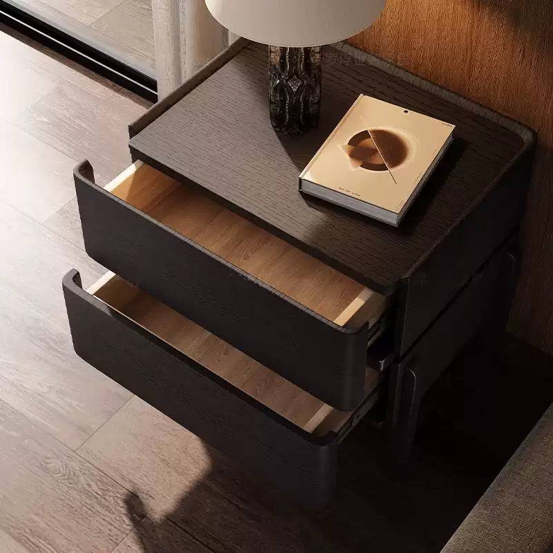 Black Modern Nightstand 2 Drawer Bedside Table