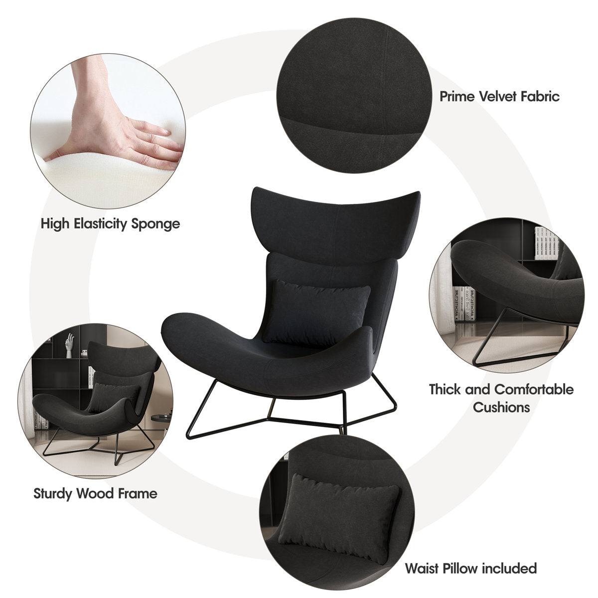 Accent Chair With High Backrest and Metal Legs