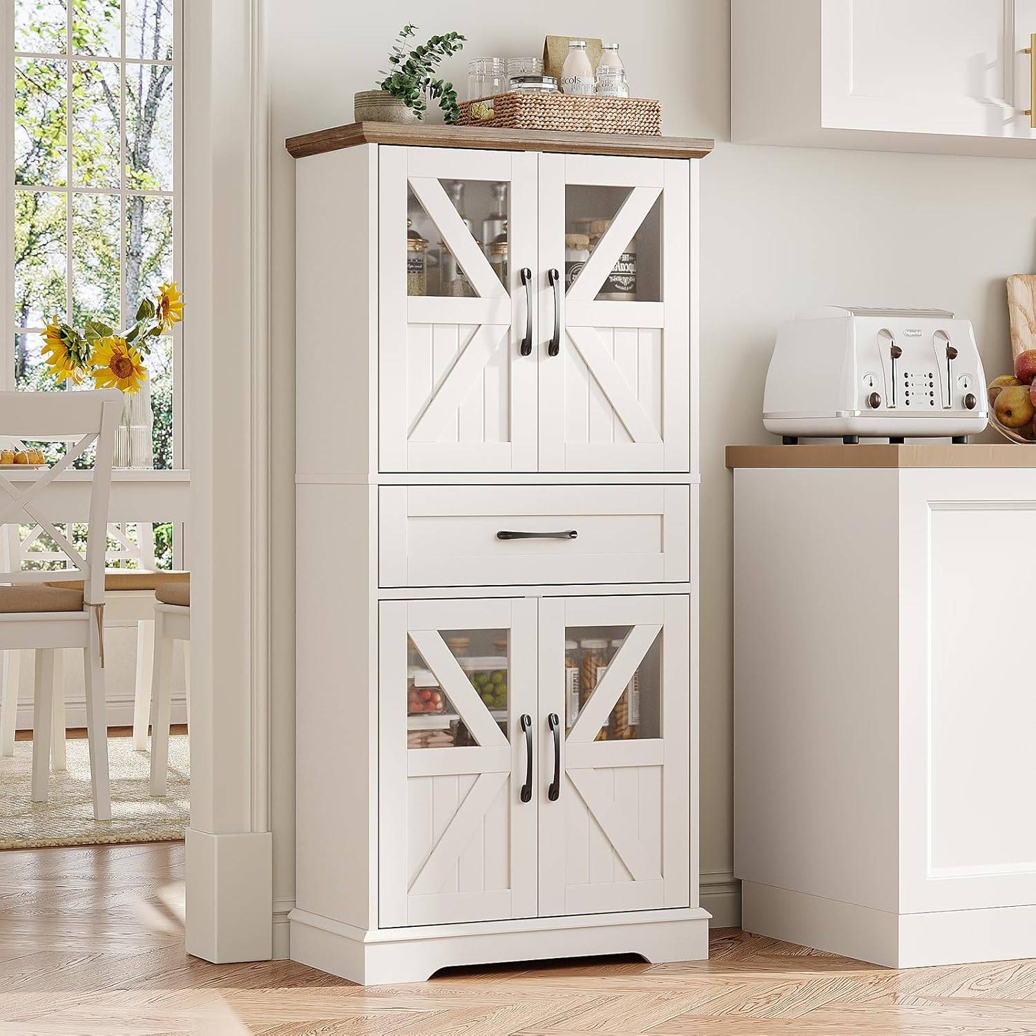 50.3in Farmhouse Bathroom Floor Storage Cabinet with LED Lights