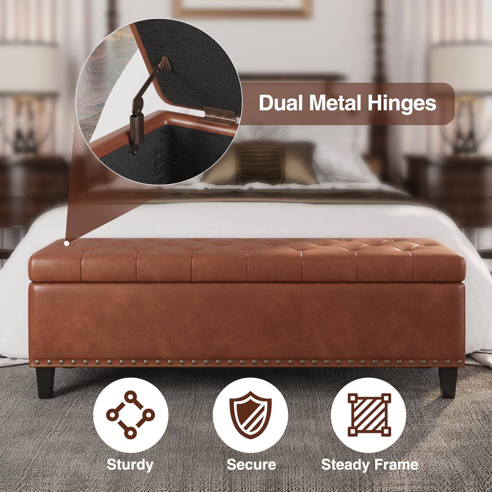 51in Faux Leather Ottoman Storage Bench