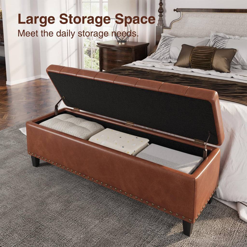 51in Faux Leather Ottoman Storage Bench