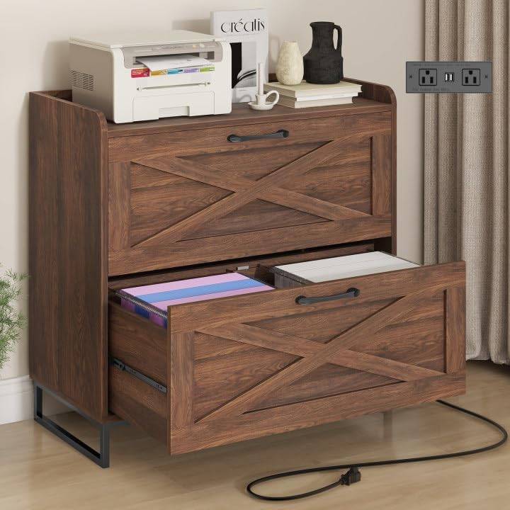 2 Drawers Lateral File Cabinet with Charging Station
