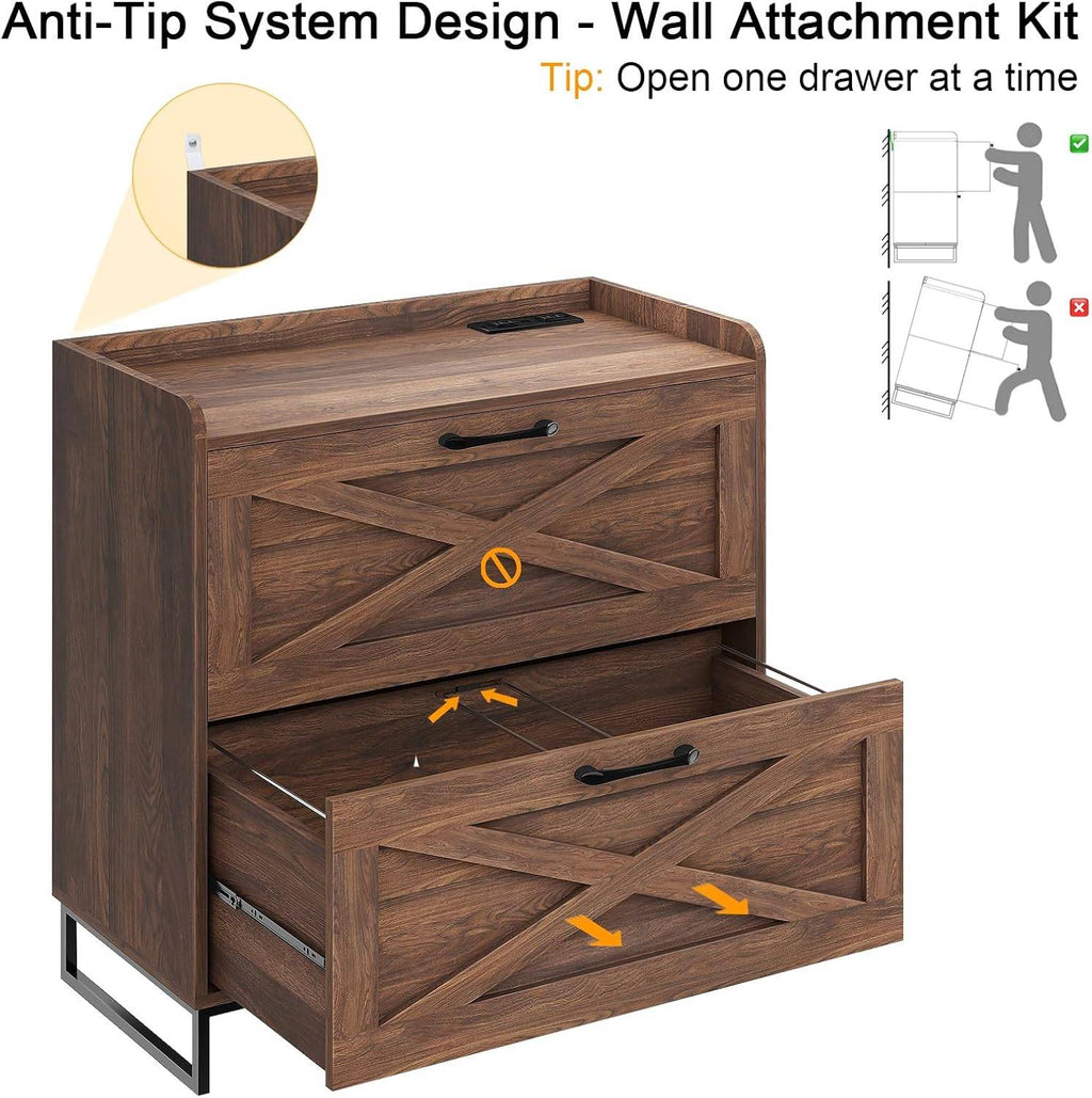 2 Drawers Lateral File Cabinet with Charging Station