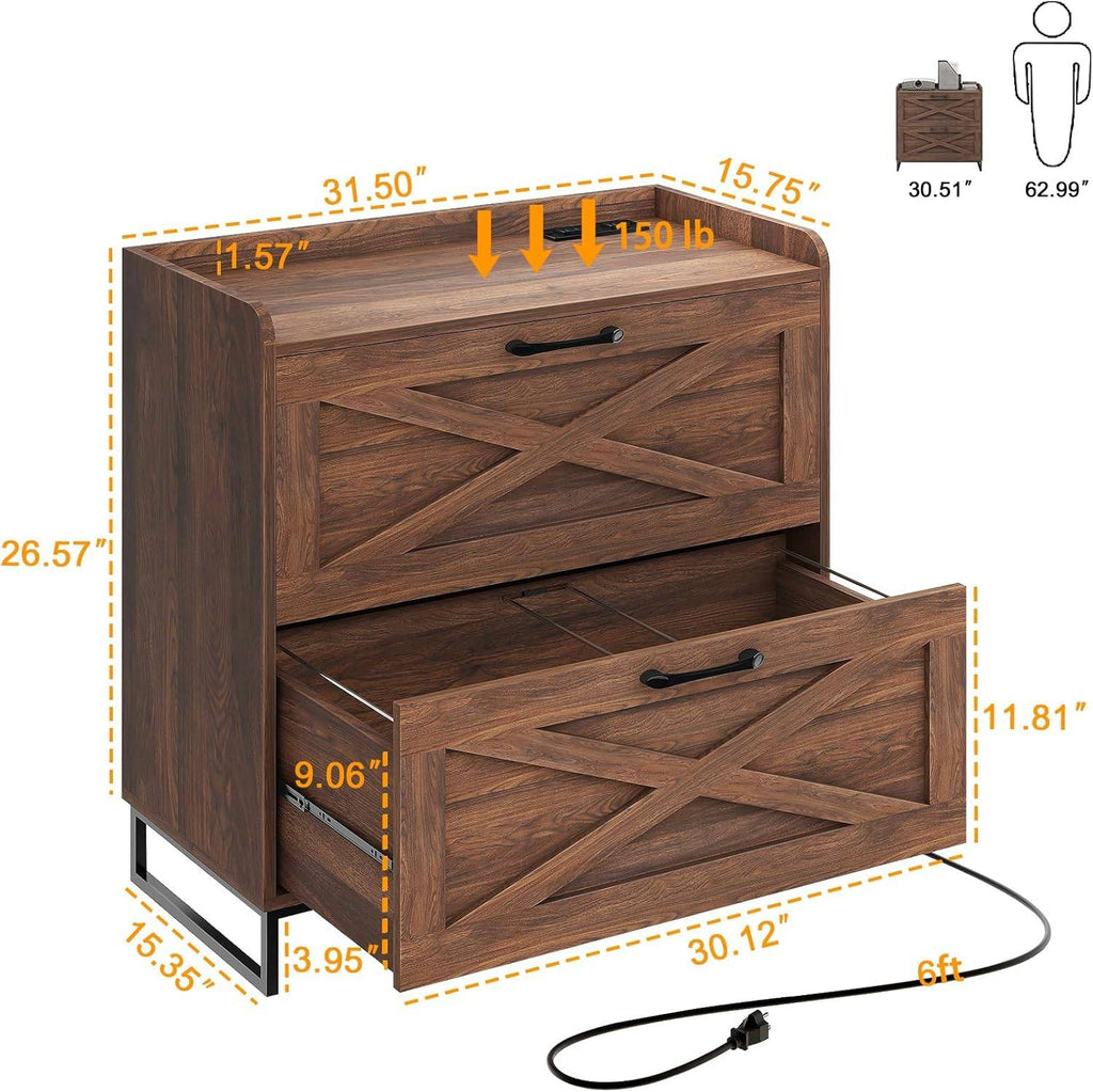 2 Drawers Lateral File Cabinet with Charging Station