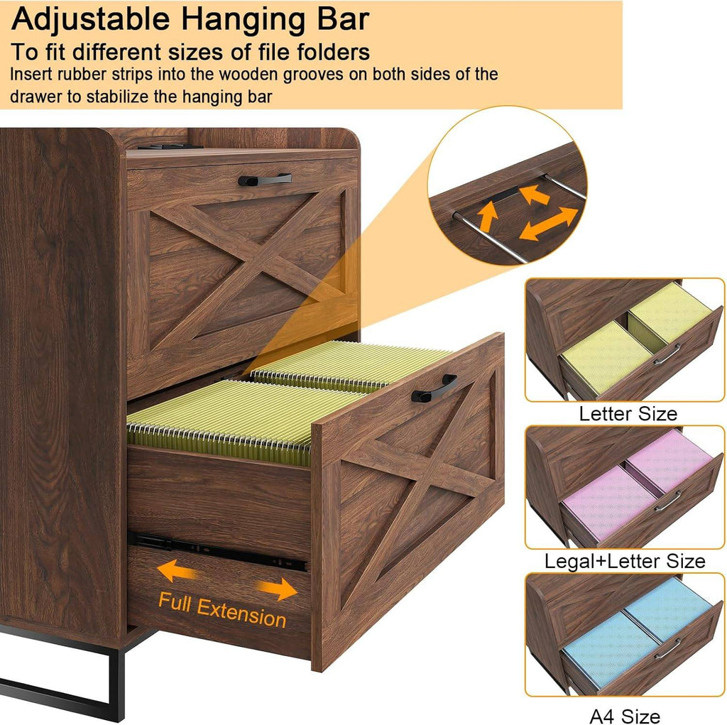 2 Drawers Lateral File Cabinet with Charging Station