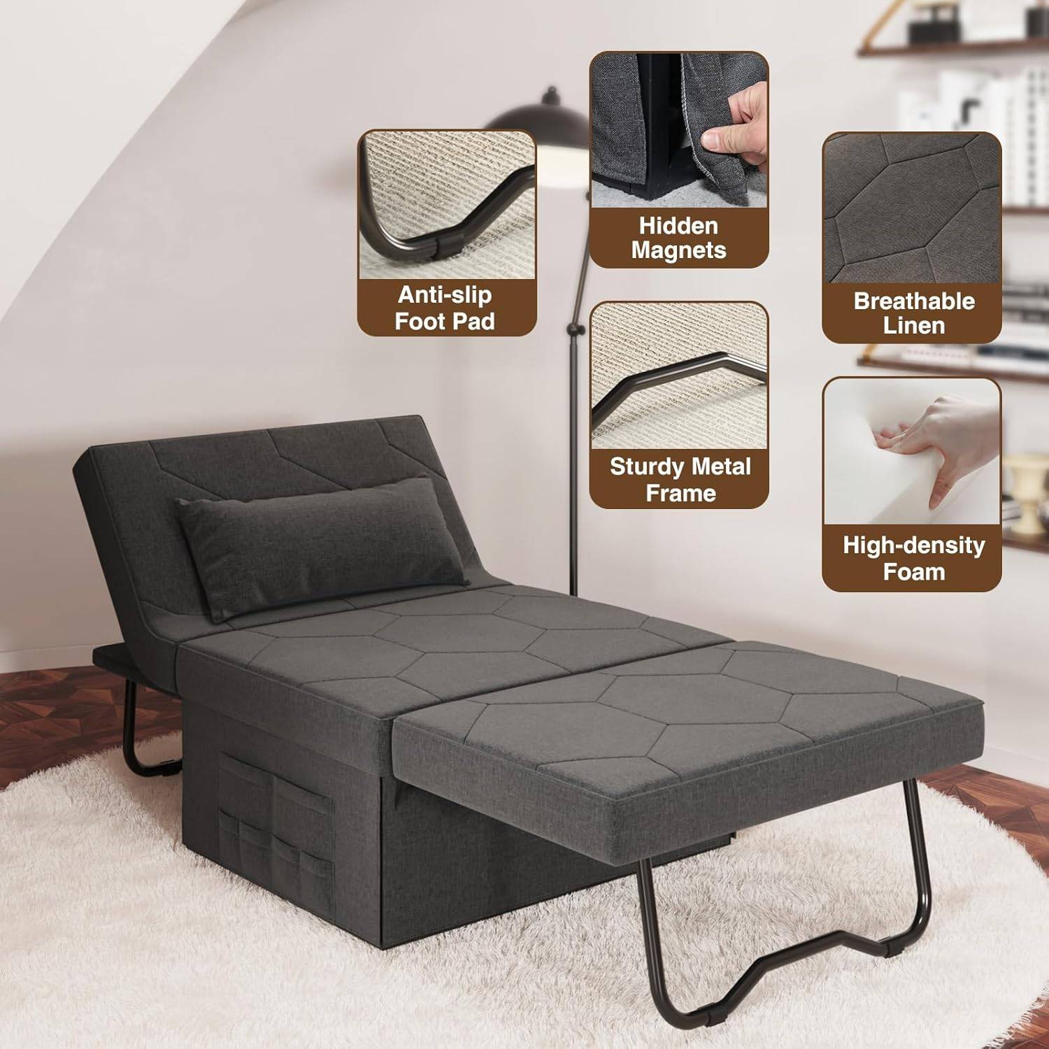 4 in 1 Convertible Sleeper Sofa Bed with Ottoman