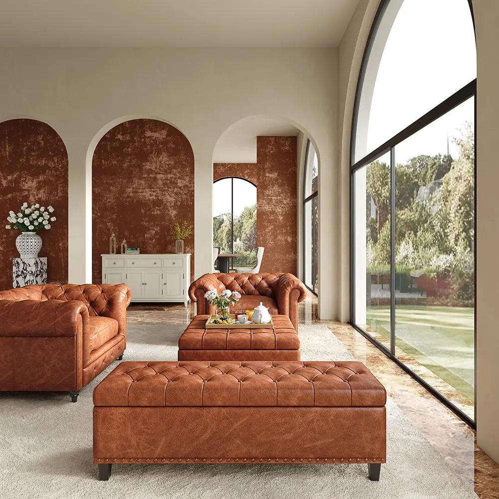 51in Faux Leather Ottoman Storage Bench